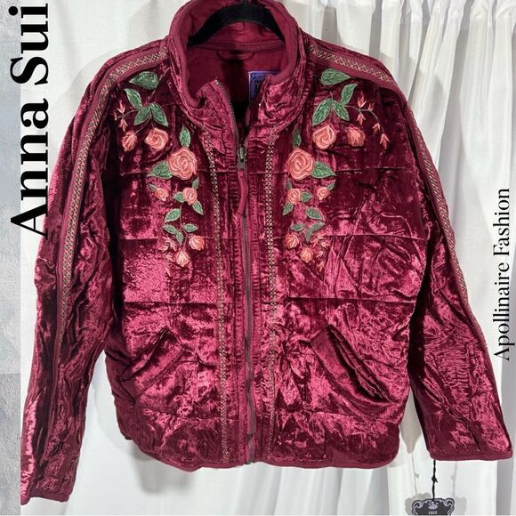 FREE PEOPLE BY ANA SUI DOLMAN EMBROIDERED JACKET IN WINE AND ROSE SP NWT - Picture 5 of 11